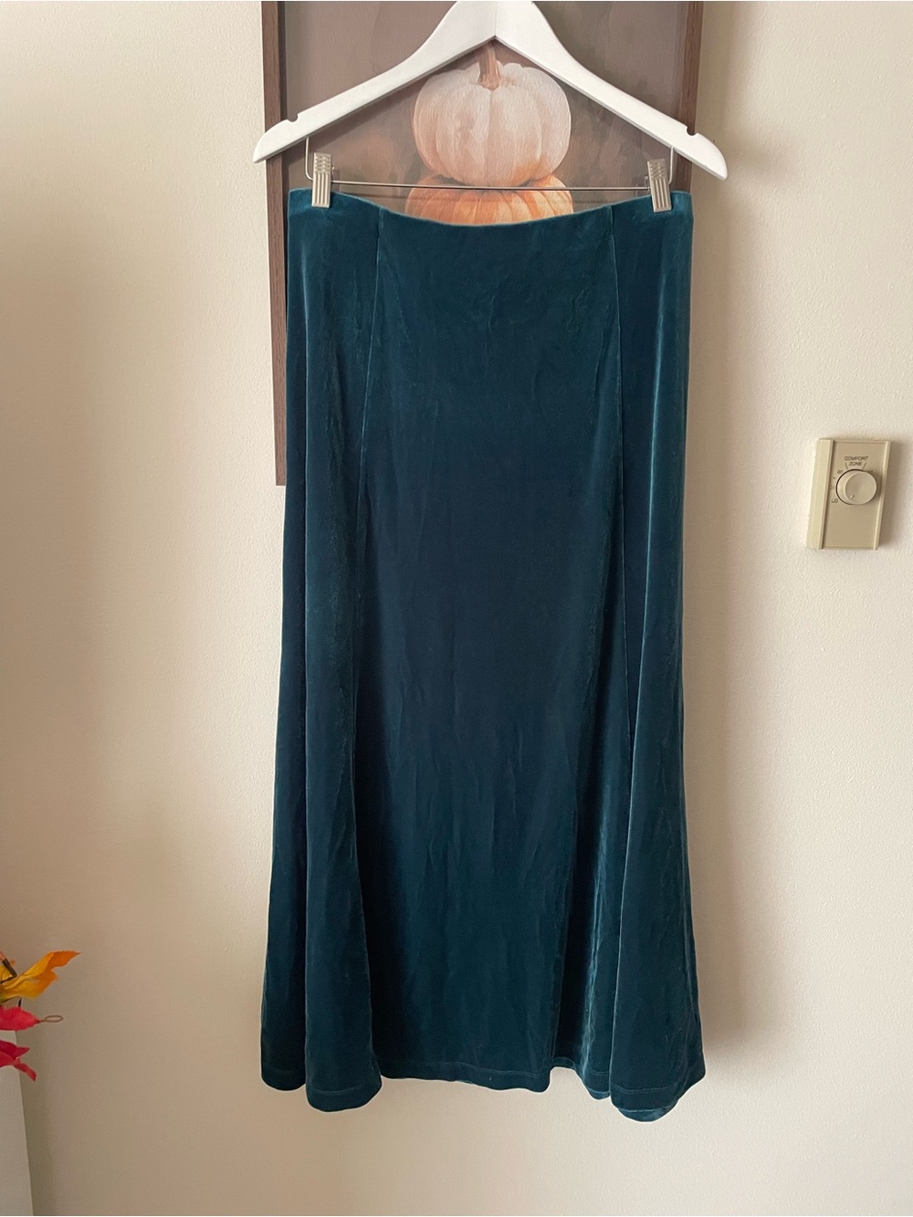 Laura Ashley Vintage 90s Y2K Teal Blue Velvet Elastic Waist Maxi Skirt Medium